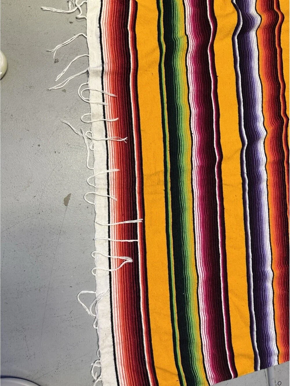 Vintage Mexican Serape Saltillo Style Blanket Rug 48x84 Multicolor Yellow Fringe